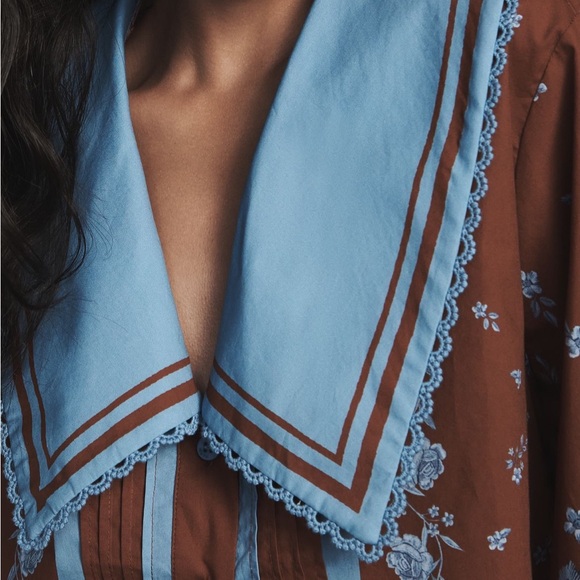 Farm Rio x Anthropologie Extreme Collar Blouse Womens S Floral NWT - Picture 2 of 4